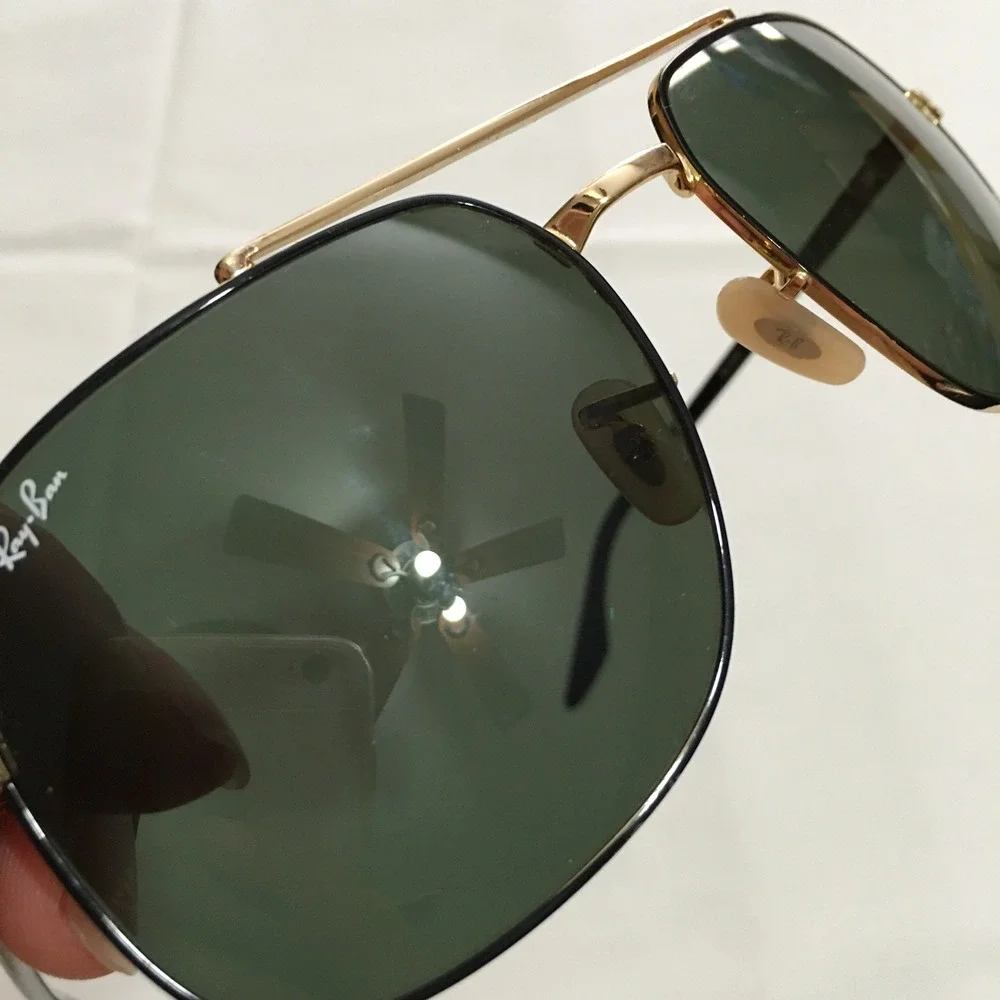 Ray-Ban Sunglasses Mens Large Black Gold Square Double Bridge Aviator
